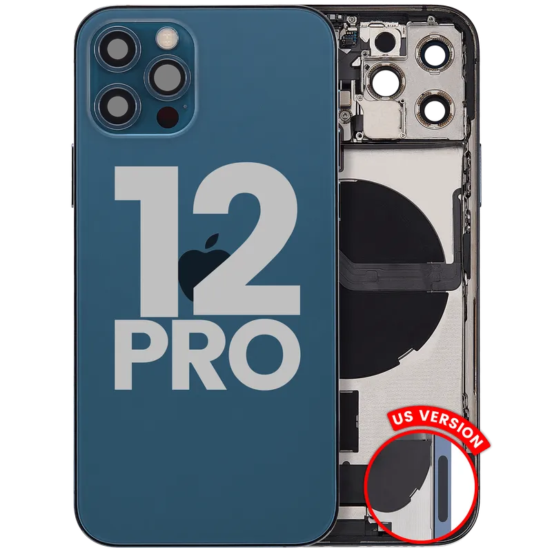 Zadní kryt (housing) s flexem nabíjecího konektoru a drobnými díly pro iPhone 12 Pro (US verze) (originál z vyřazeného zařízení, stav C) (tichomořsky modrá)