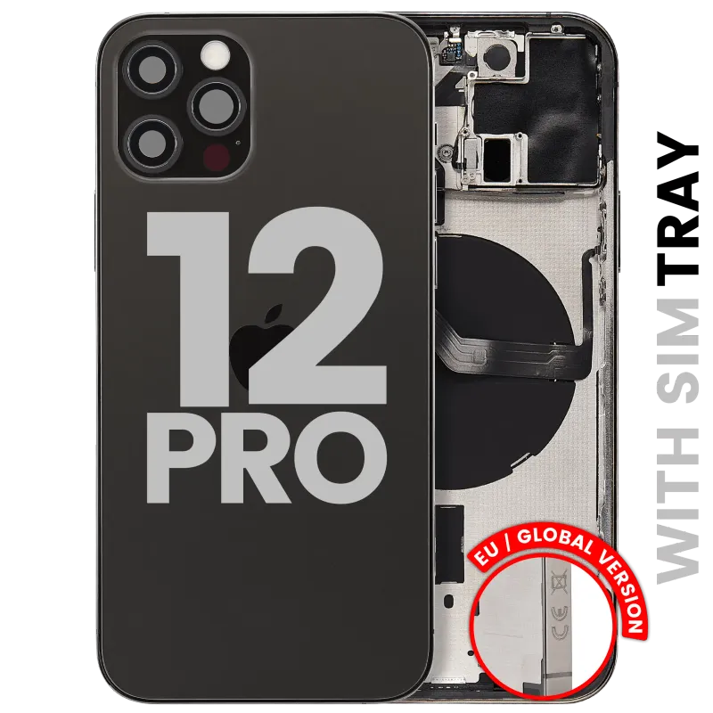 Zadní kryt (housing) s drobnými díly pro iPhone 12 Pro (EU verze) (originál z vyřazeného zařízení, stav B) (grafitová)