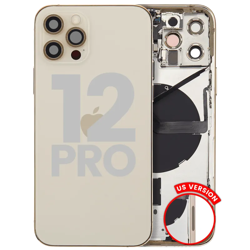 Zadní kryt (housing) s drobnými díly pro iPhone 12 Pro (US verze) (originál z vyřazeného zařízení, stav B) (zlatá)
