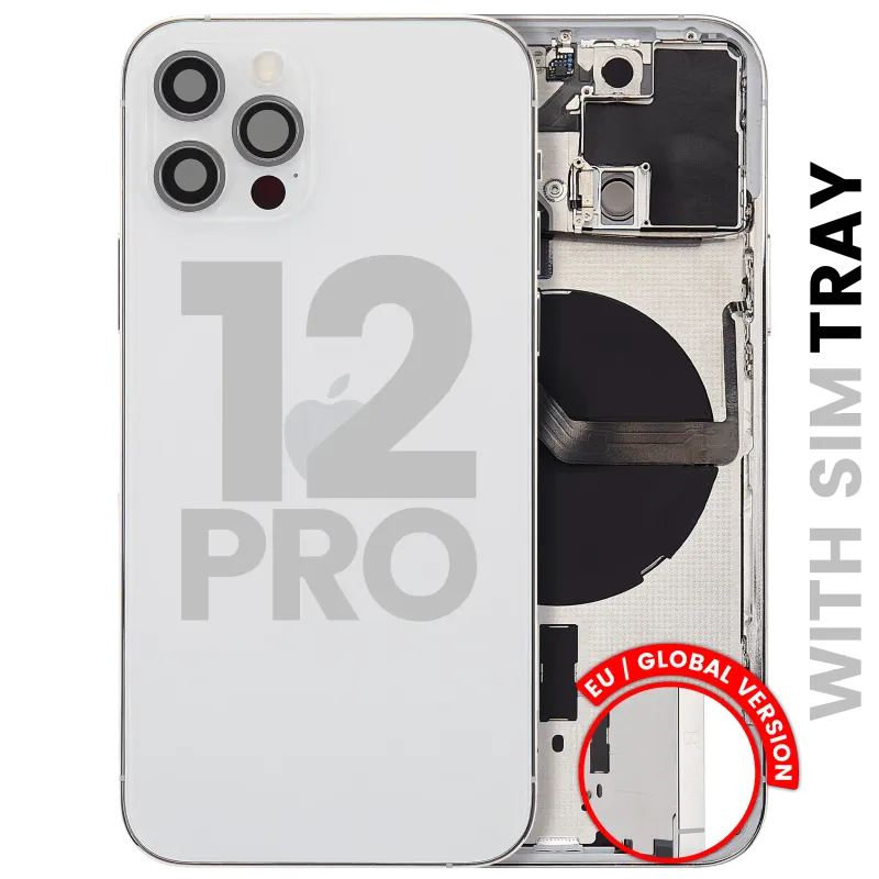Zadní kryt (housing) s drobnými díly pro iPhone 12 Pro (EU verze) (originál z vyřazeného zařízení, stav B) (stříbrná)