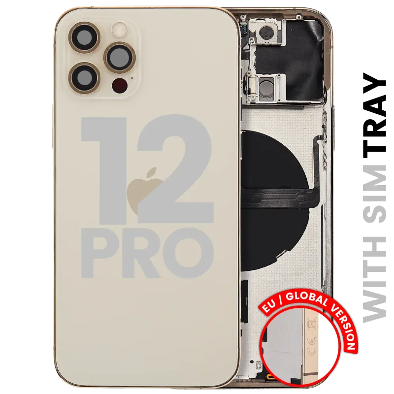 Zadní kryt (housing) s drobnými díly pro iPhone 12 Pro (EU verze) (originál z vyřazeného zařízení, stav B) (zlatá)