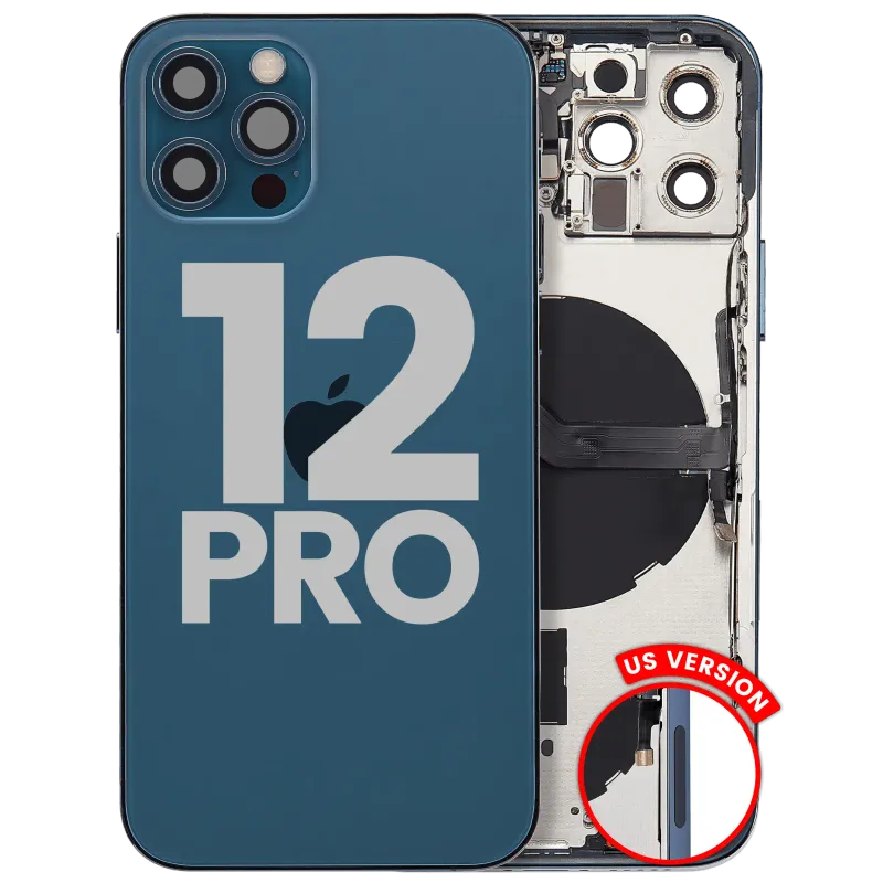Zadní kryt (housing) s drobnými díly pro iPhone 12 Pro (US verze) (originál z vyřazeného zařízení, stav B) (tichomořsky modrá)