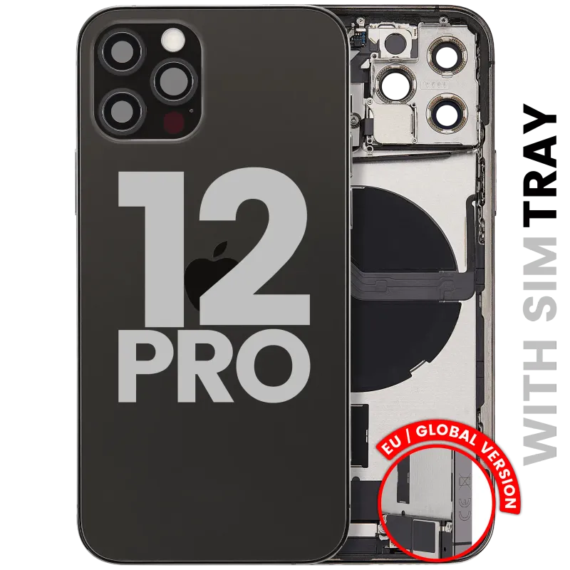 Zadní kryt (housing) s flexem nabíjecího konektoru a drobnými díly pro iPhone 12 Pro (EU verze) (originál z vyřazeného zařízení, stav B) (grafitová)
