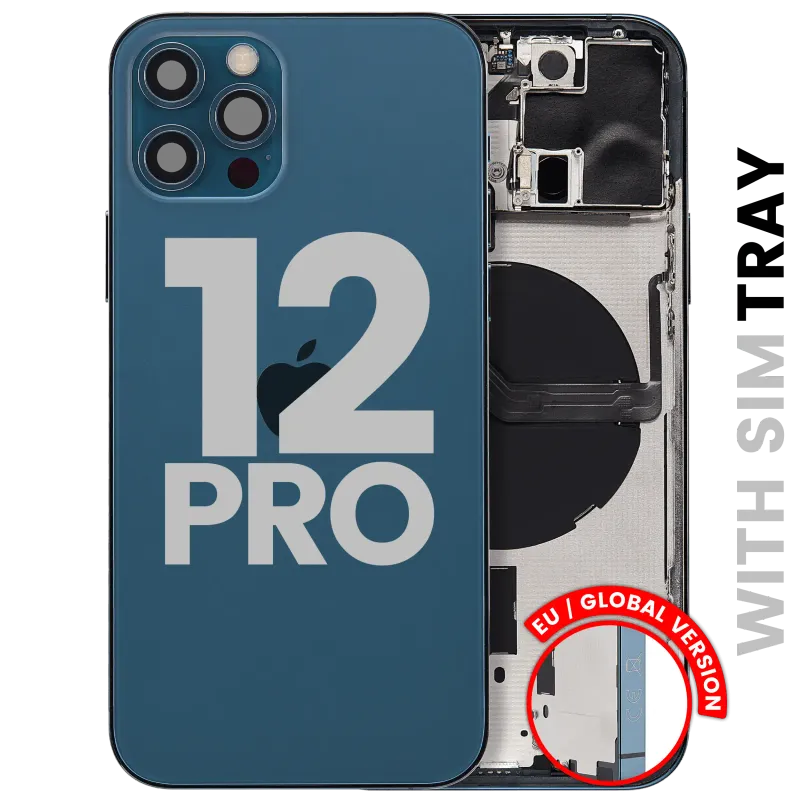 Zadní kryt (housing) s drobnými díly pro iPhone 12 Pro (EU verze) (originál z vyřazeného zařízení, stav B) (tichomořsky modrá)