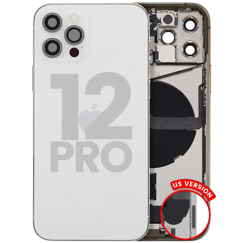 Zadní kryt (housing) s flexem nabíjecího konektoru a drobnými díly pro iPhone 12 Pro (US verze) (originál z vyřazeného zařízení, stav B) (stříbrná)