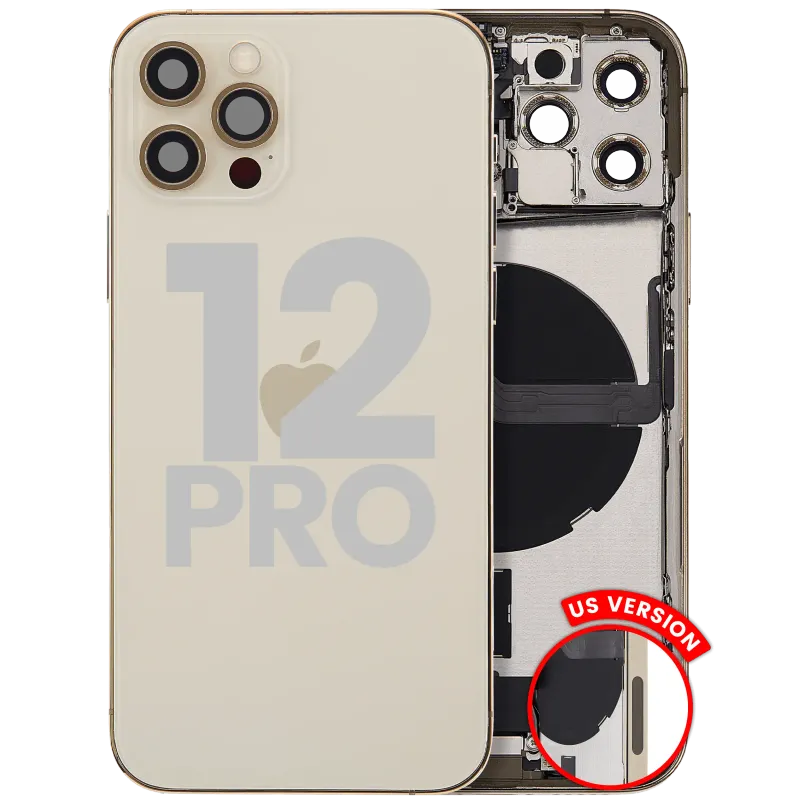 Zadní kryt (housing) s flexem nabíjecího konektoru a drobnými díly pro iPhone 12 Pro (US verze) (originál z vyřazeného zařízení, stav B) (zlatá)