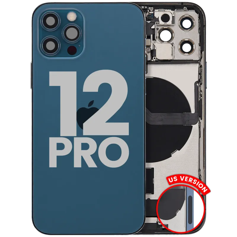 Zadní kryt (housing) s flexem nabíjecího konektoru a drobnými díly pro iPhone 12 Pro (US verze) (originál z vyřazeného zařízení, stav A) (tichomořsky modrá)