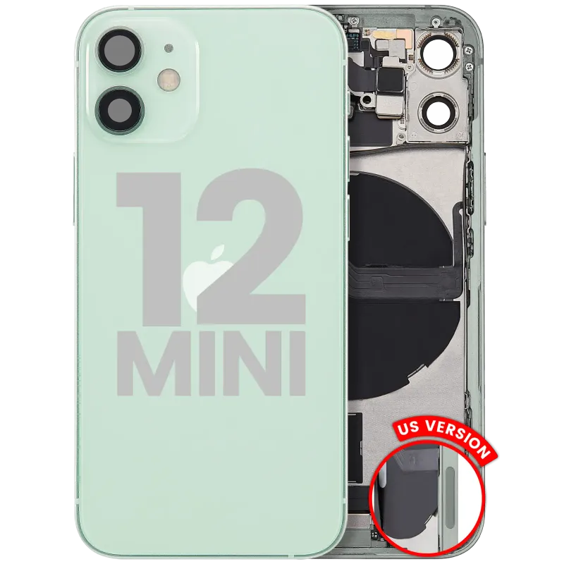 Zadní kryt (housing) s flexem nabíjecího konektoru a drobnými díly pro iPhone 12 mini (US verze) (originál z vyřazeného zařízení, stav A) (zelená)