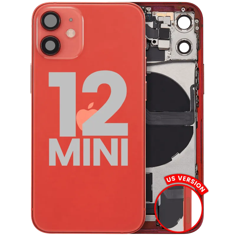 Zadní kryt (housing) s flexem nabíjecího konektoru a drobnými díly pro iPhone 12 mini (US verze) (originál z vyřazeného zařízení, stav A) (červená)
