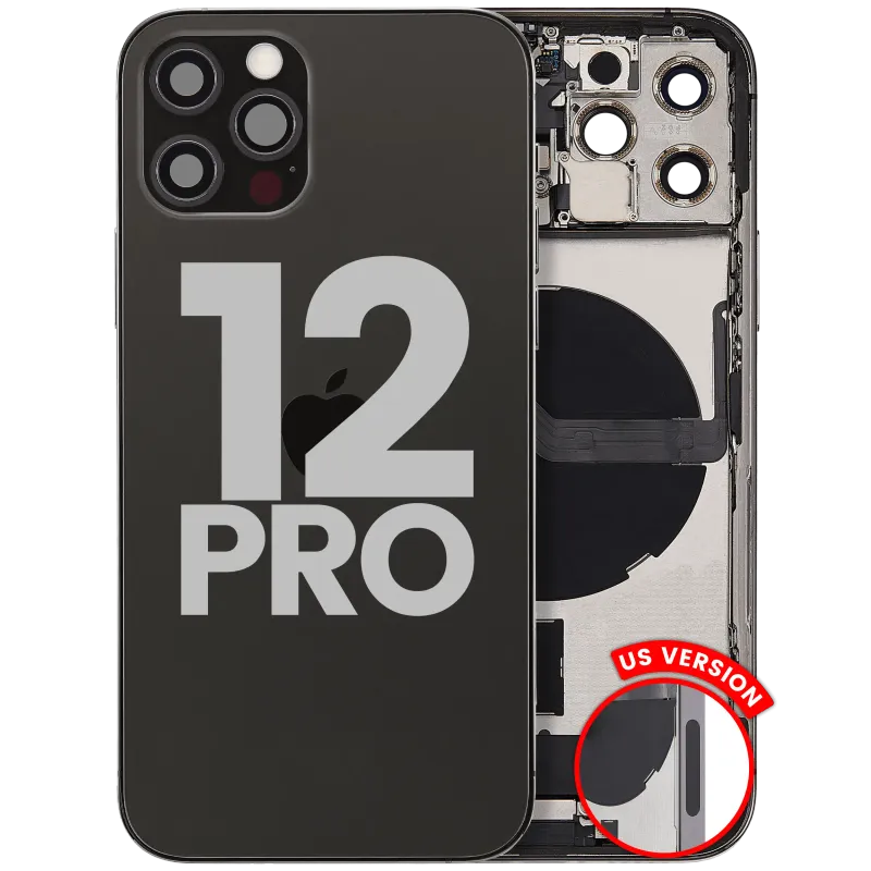 Zadní kryt (housing) s flexem nabíjecího konektoru a drobnými díly pro iPhone 12 Pro (US verze) (originál z vyřazeného zařízení, stav A) (grafitová)