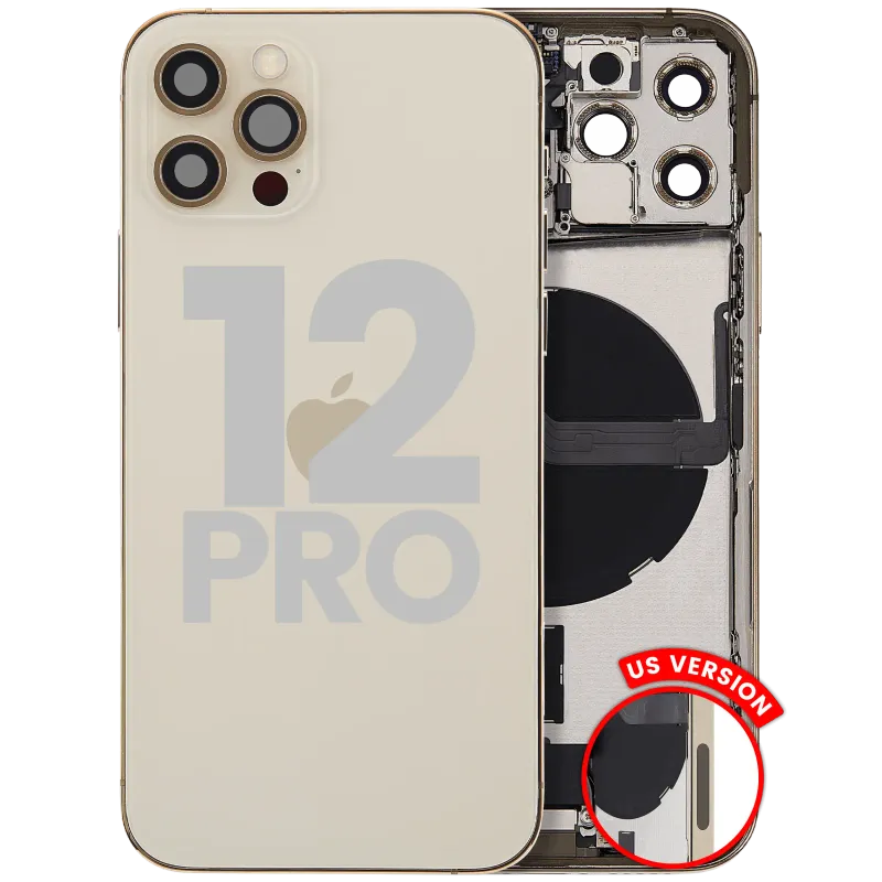 Zadní kryt (housing) s flexem nabíjecího konektoru a drobnými díly pro iPhone 12 Pro (US verze) (originál z vyřazeného zařízení, stav A) (zlatá)
