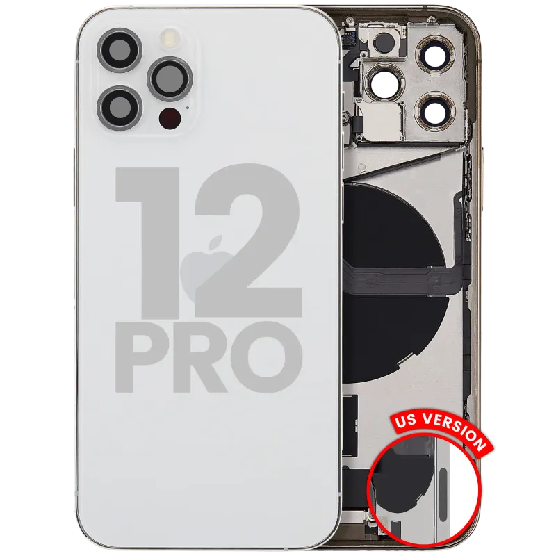 Zadní kryt (housing) s flexem nabíjecího konektoru a drobnými díly pro iPhone 12 Pro (US verze) (originál z vyřazeného zařízení, stav A) (stříbrná)