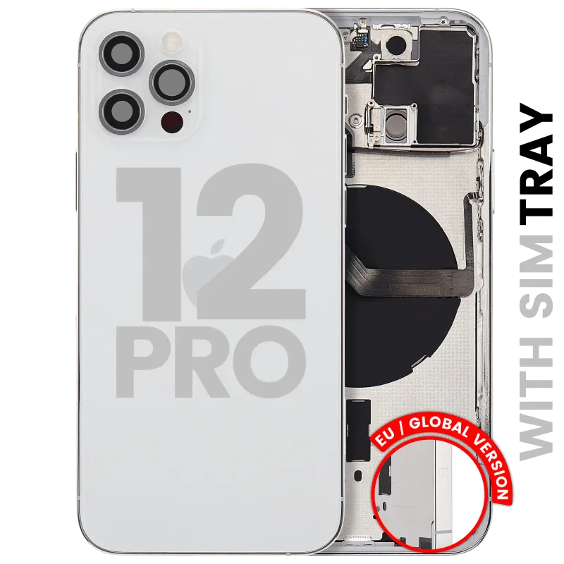 Zadní kryt (housing) s drobnými díly pro iPhone 12 Pro (EU verze) (originál z vyřazeného zařízení, stav A) (stříbrná)