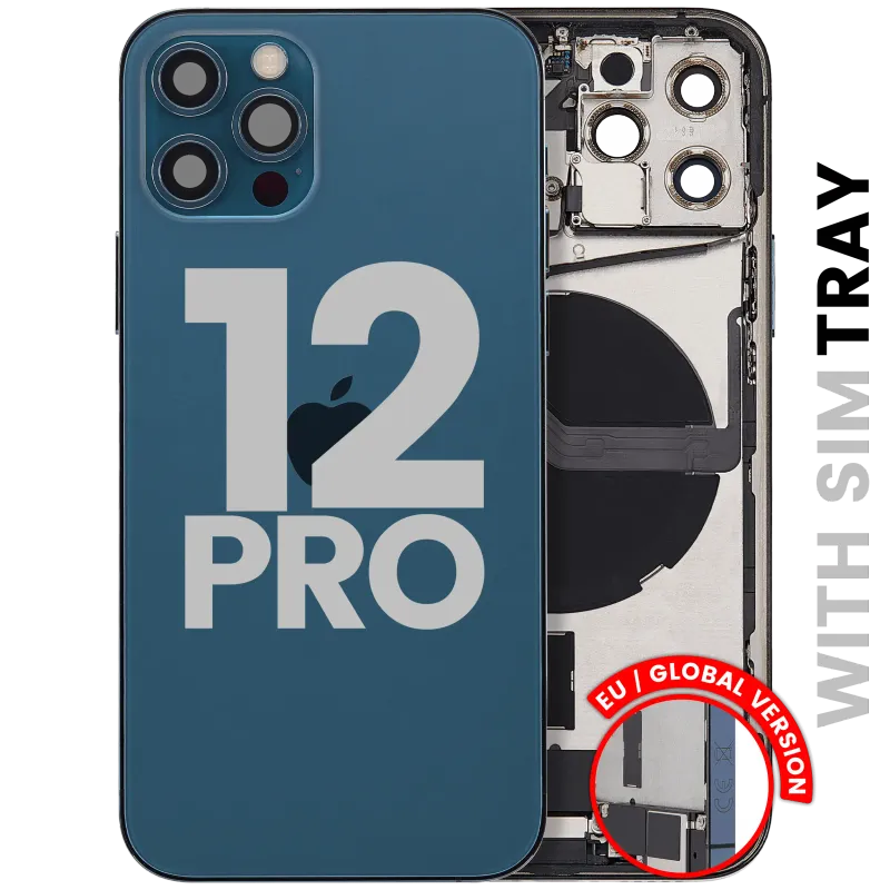 Zadní kryt (housing) s flexem nabíjecího konektoru a drobnými díly pro iPhone 12 Pro (EU verze) (originál z vyřazeného zařízení, stav A) (tichomořsky modrá)