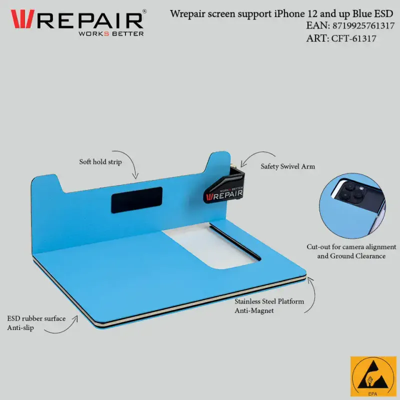 ESD displej Support stojan pro iPhone 12 a Up (modrá) (Wrepair)
