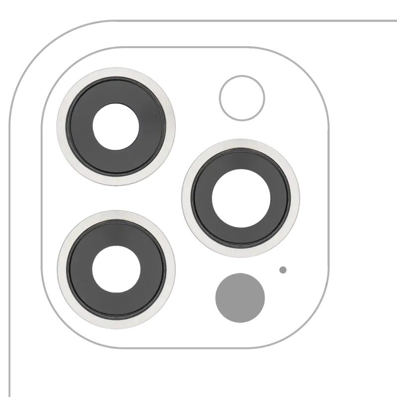 Sklíčko zadní kamery s držákem a rámečkem pro iPhone 12 Pro Max (sada 3 ks) (Aftermarket Plus) (stříbrná)