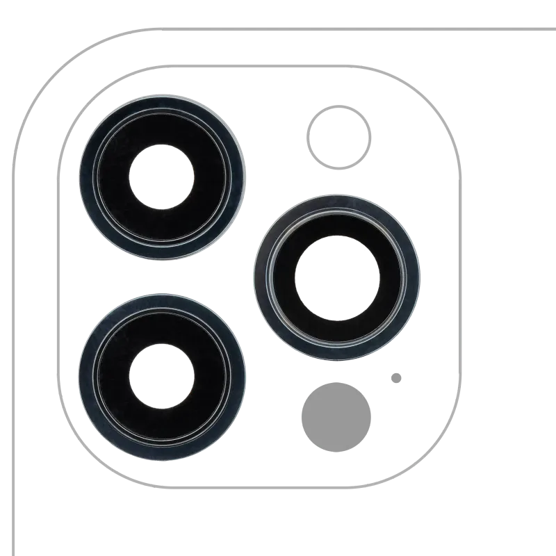 Sklíčko zadní kamery s držákem a rámečkem pro iPhone 12 Pro Max (sada 3 ks) (Aftermarket Plus) (tichomořsky modrá)