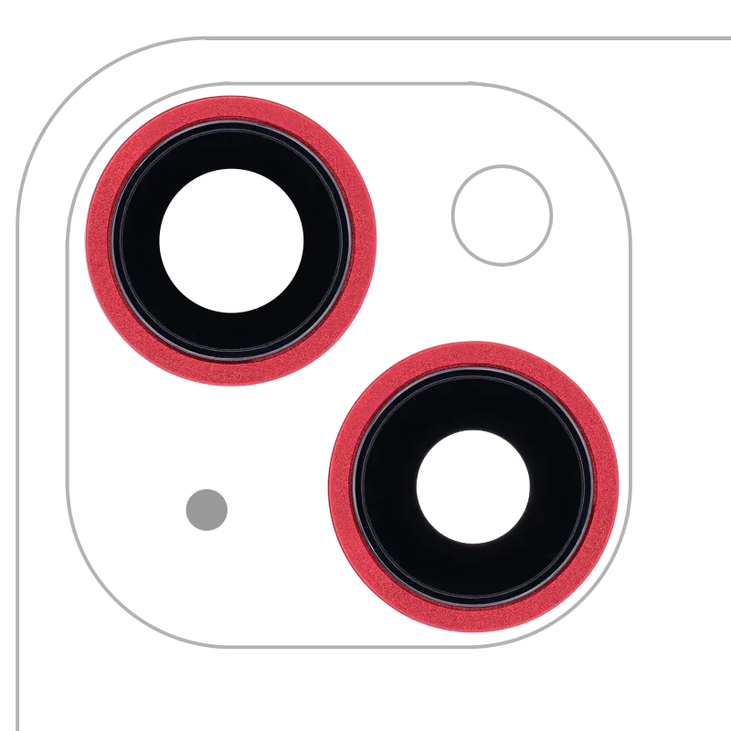Sklíčko zadní kamery s držákem a rámečkem pro iPhone 13 / 13 mini (sada 2 ks) (Aftermarket Plus) (červená)