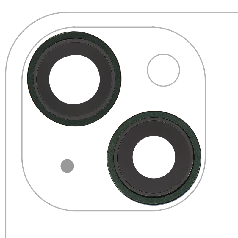 Sklíčko zadní kamery s držákem a rámečkem pro iPhone 13 / 13 mini (sada 2 ks) (Aftermarket Plus) (zelená)