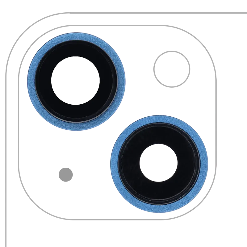 Sklíčko zadní kamery s držákem a rámečkem pro iPhone 13 / 13 mini (sada 2 ks) (Aftermarket Plus) (modrá)
