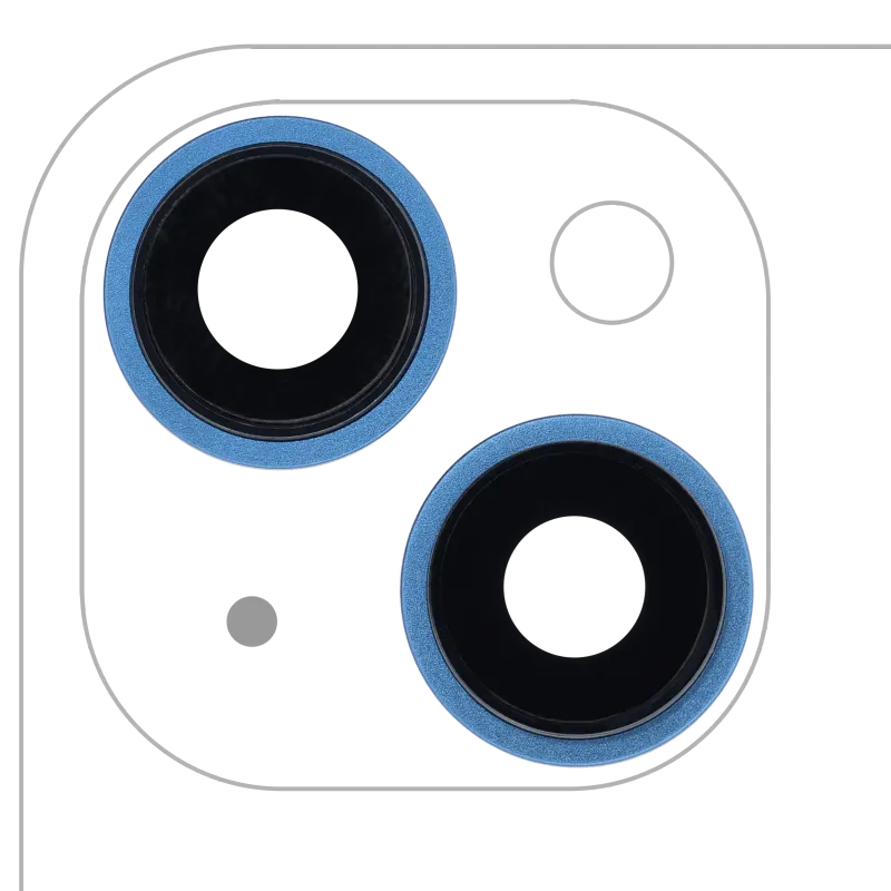 Sklíčko zadní kamery s držákem a rámečkem pro iPhone 13 / 13 mini (sada 2 ks) (pravý safír) (Premium) (modrá)