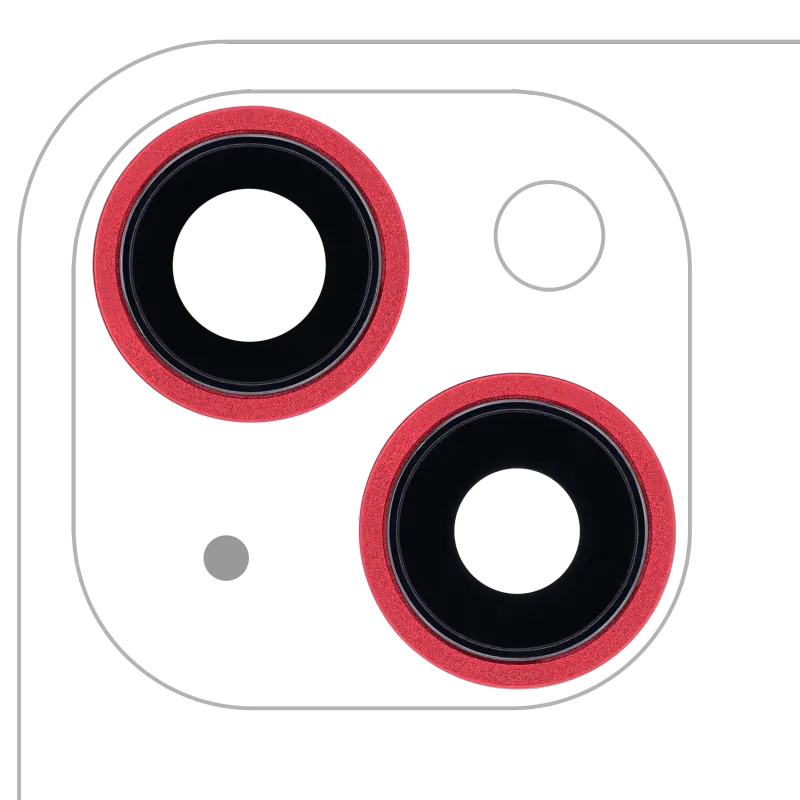 Sklíčko zadní kamery s držákem a rámečkem pro iPhone 13 / 13 mini (sada 2 ks) (pravý safír) (Premium) (červená)