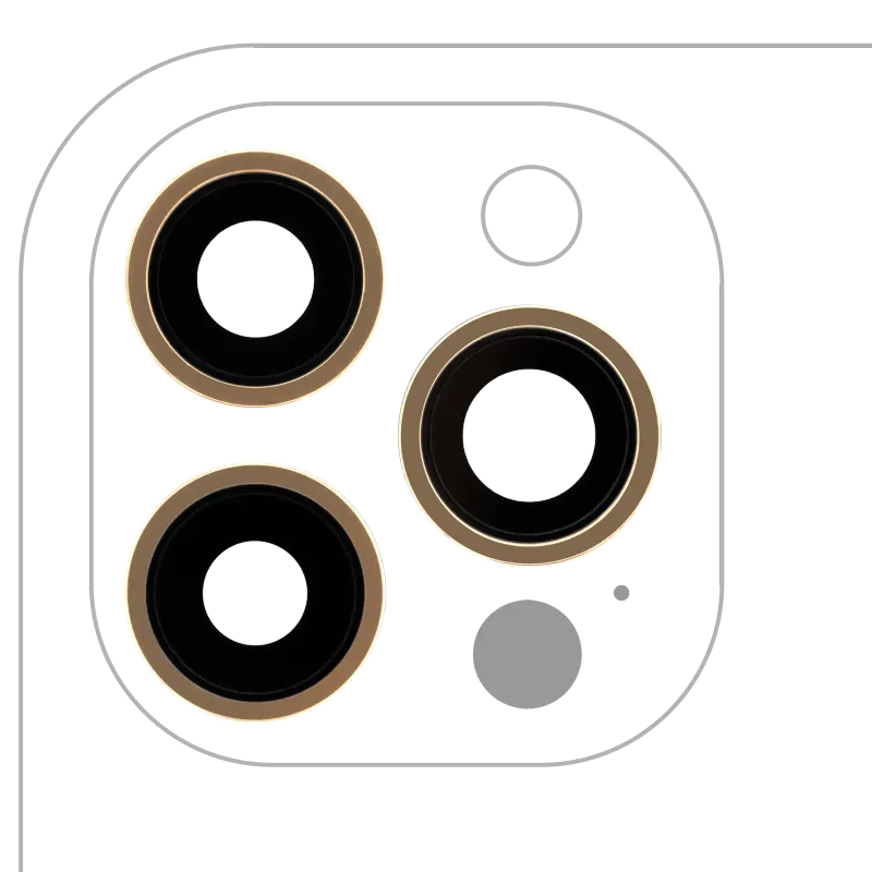 Sklíčko zadní kamery s držákem a rámečkem pro iPhone 12 Pro Max (sada 3 ks) (pravý safír) (Premium) (zlatá)