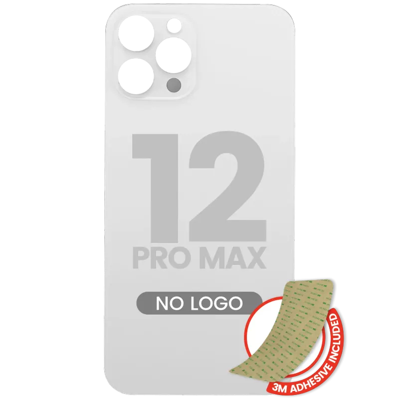 Zadní sklo s lepením 3M pro iPhone 12 Pro Max (bez loga, velký otvor pro kameru) (stříbrná)