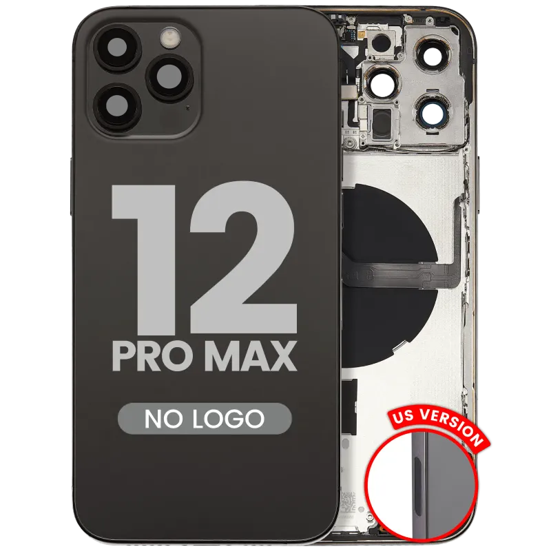 Zadní kryt (housing) s drobnými díly pro iPhone 12 Pro Max (US verze) (Aftermarket Plus) (grafitová)