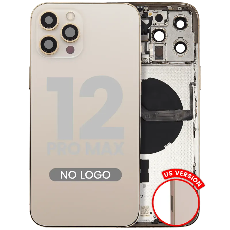 Zadní kryt (housing) s drobnými díly pro iPhone 12 Pro Max (US verze) (Aftermarket Plus) (zlatá)