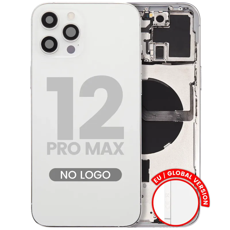 Zadní kryt (housing) s drobnými díly pro iPhone 12 Pro Max (EU verze) (Aftermarket Plus) (stříbrná)