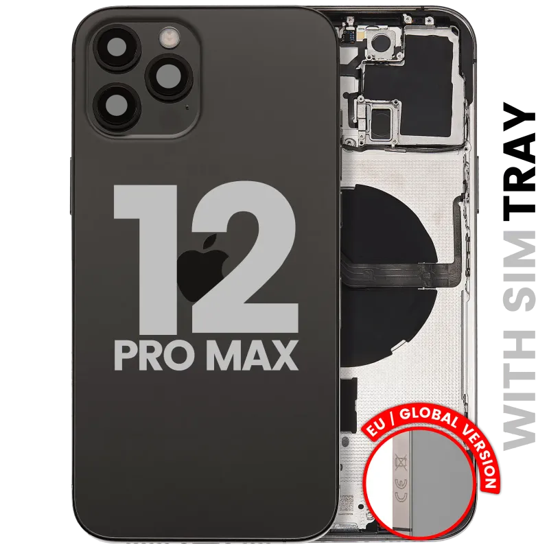 Zadní kryt (housing) s drobnými díly pro iPhone 12 Pro Max (EU verze) (originál z vyřazeného zařízení, stav C) (grafitová)