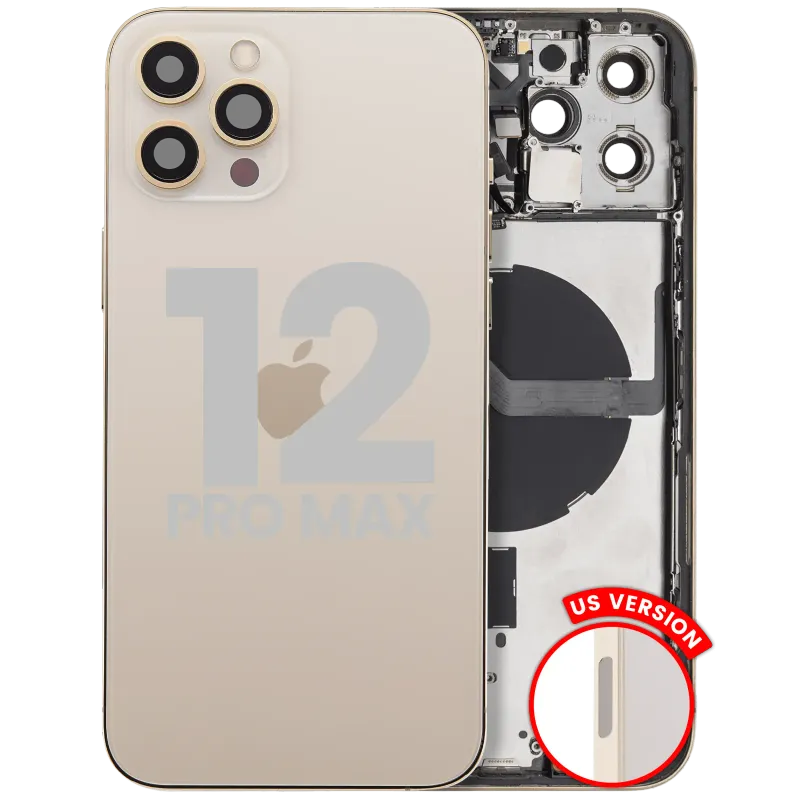 Zadní kryt (housing) s drobnými díly pro iPhone 12 Pro Max (US verze) (originál z vyřazeného zařízení, stav C) (zlatá)