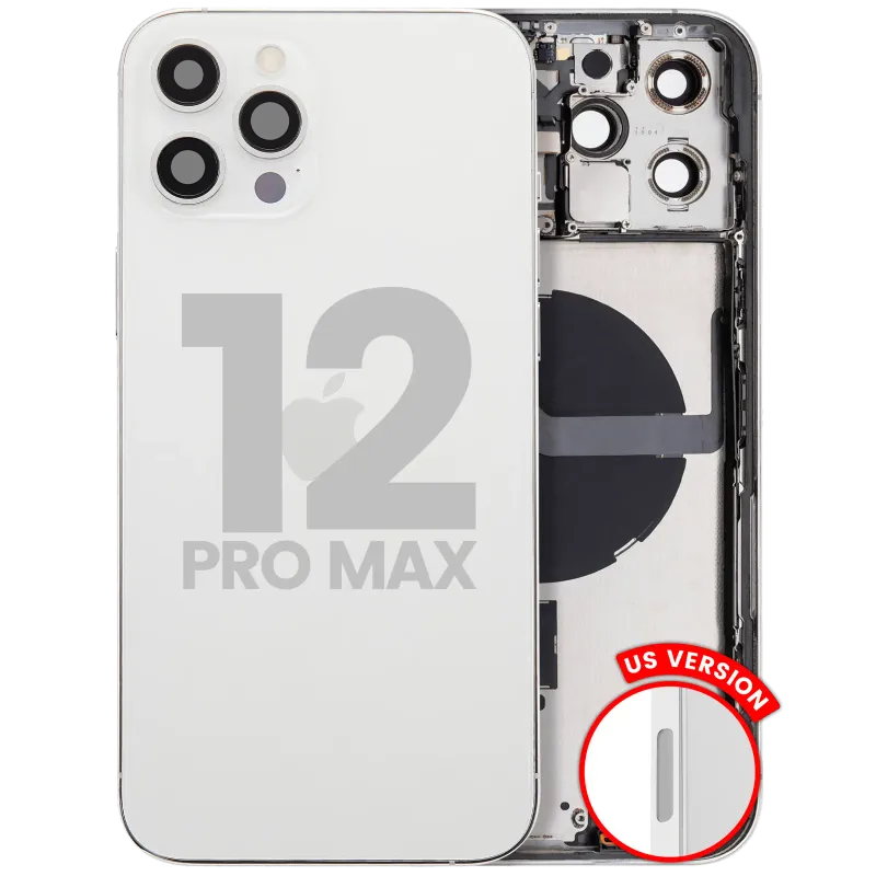 Zadní kryt (housing) s drobnými díly pro iPhone 12 Pro Max (US verze) (originál z vyřazeného zařízení, stav C) (stříbrná)