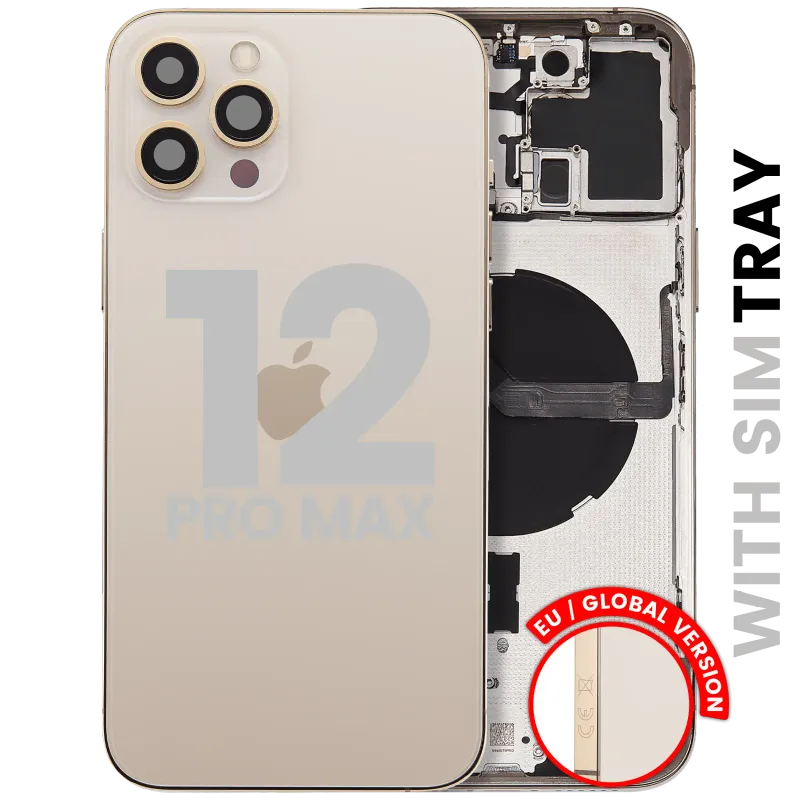 Zadní kryt (housing) s drobnými díly pro iPhone 12 Pro Max (EU verze) (originál z vyřazeného zařízení, stav C) (zlatá)