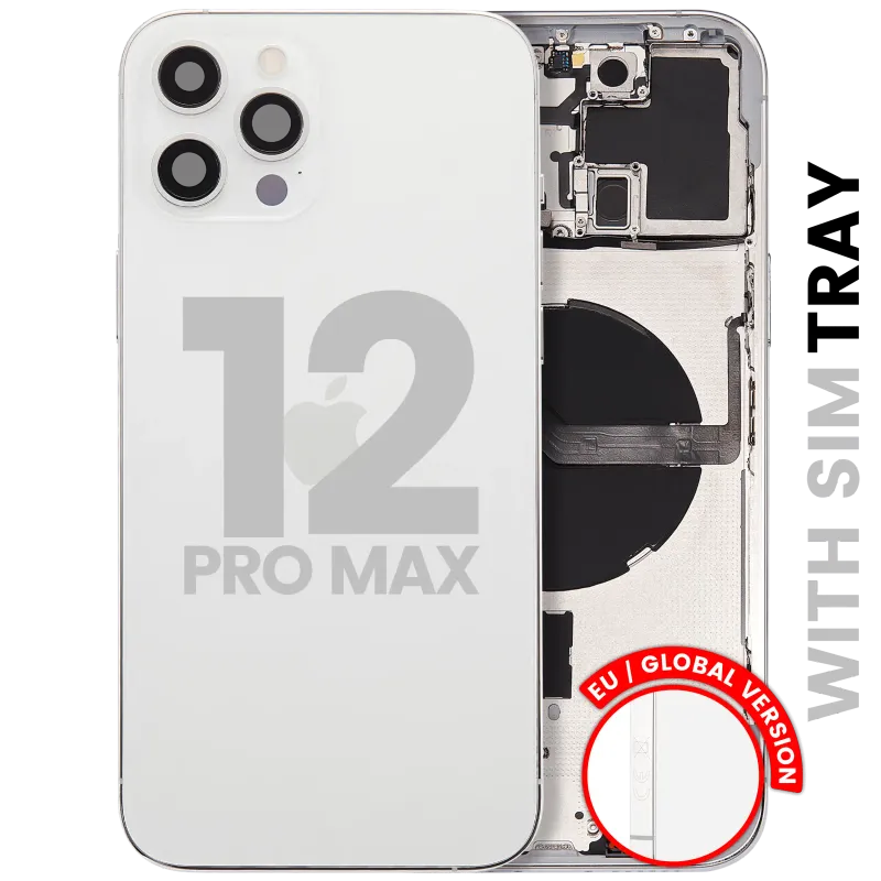 Zadní kryt (housing) s drobnými díly pro iPhone 12 Pro Max (EU verze) (originál z vyřazeného zařízení, stav C) (stříbrná)