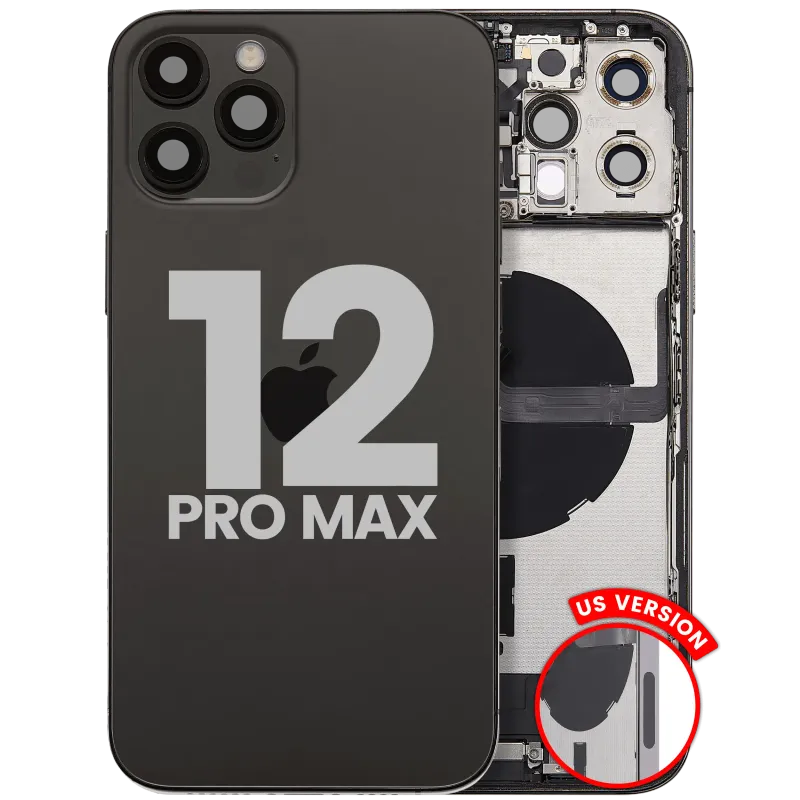 Zadní kryt (housing) s flexem nabíjecího konektoru a drobnými díly pro iPhone 12 Pro Max (US verze) (originál z vyřazeného zařízení, stav C) (grafitová)