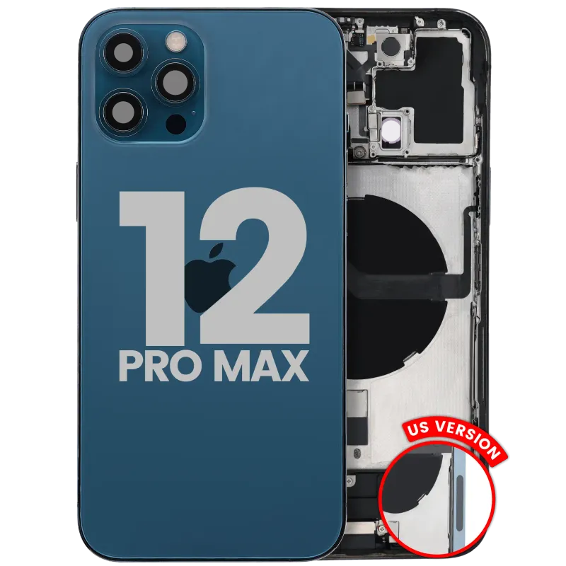 Zadní kryt (housing) s flexem nabíjecího konektoru a drobnými díly pro iPhone 12 Pro Max (US verze) (originál z vyřazeného zařízení, stav C) (tichomořsky modrá)