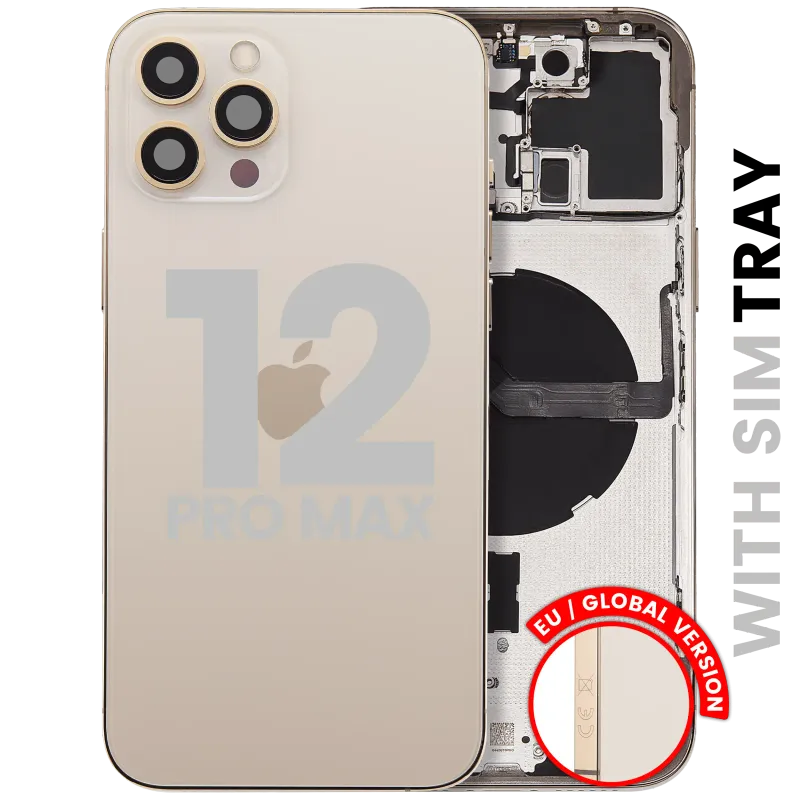 Zadní kryt (housing) s drobnými díly pro iPhone 12 Pro Max (EU verze) (originál z vyřazeného zařízení, stav B) (zlatá)