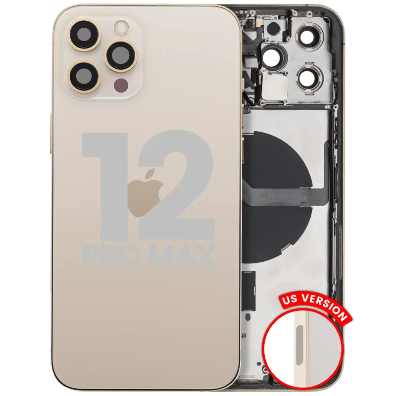 Zadní kryt (housing) s drobnými díly pro iPhone 12 Pro Max (US verze) (originál z vyřazeného zařízení, stav B) (zlatá)