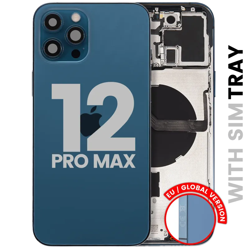 Zadní kryt (housing) s drobnými díly pro iPhone 12 Pro Max (EU verze) (originál z vyřazeného zařízení, stav B) (tichomořsky modrá)