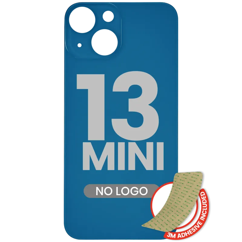 Zadní sklo s lepením 3M pro iPhone 13 mini (bez loga, velký otvor pro kameru) (modrá)