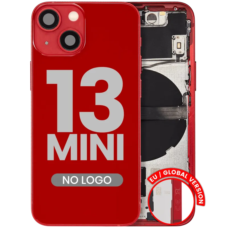 Zadní kryt (housing) s drobnými díly pro iPhone 13 mini (EU verze) (Aftermarket Plus) (červená)