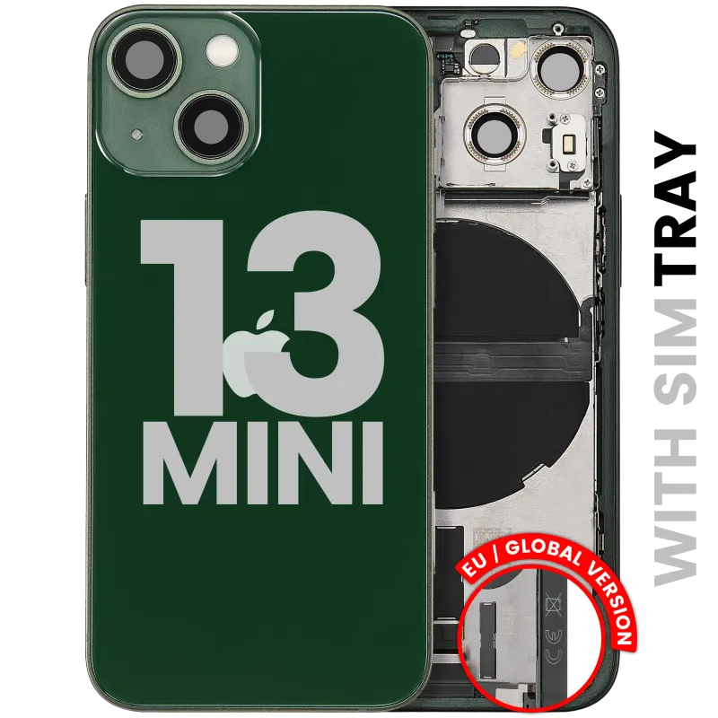 Zadní kryt (housing) s flexem nabíjecího konektoru a drobnými díly pro iPhone 13 mini (EU verze) (originál z vyřazeného zařízení, stav C) (zelená)