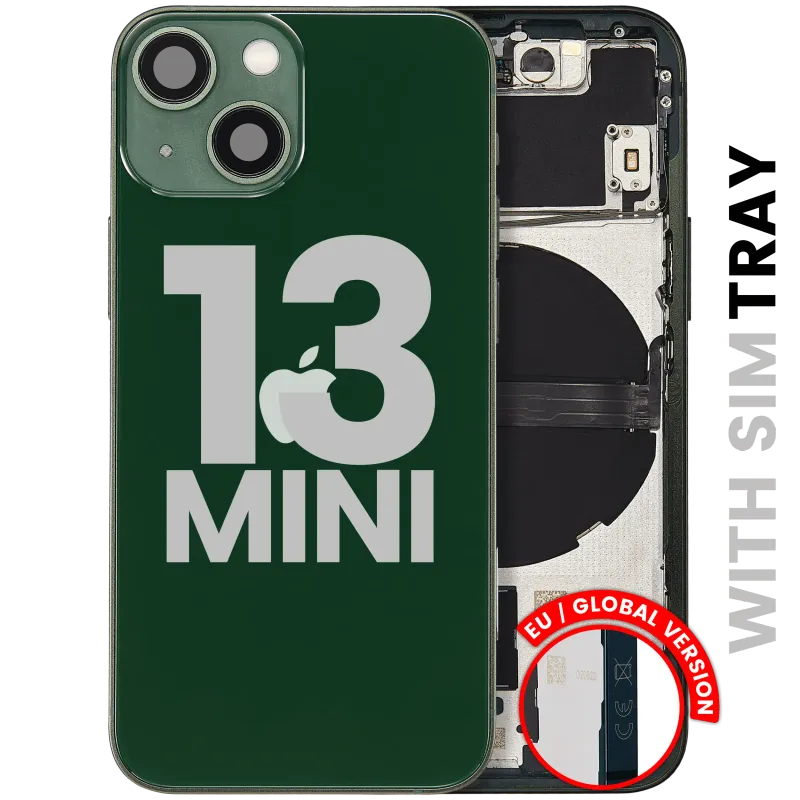 Zadní kryt (housing) s drobnými díly pro iPhone 13 mini (EU verze) (originál z vyřazeného zařízení, stav C) (zelená)