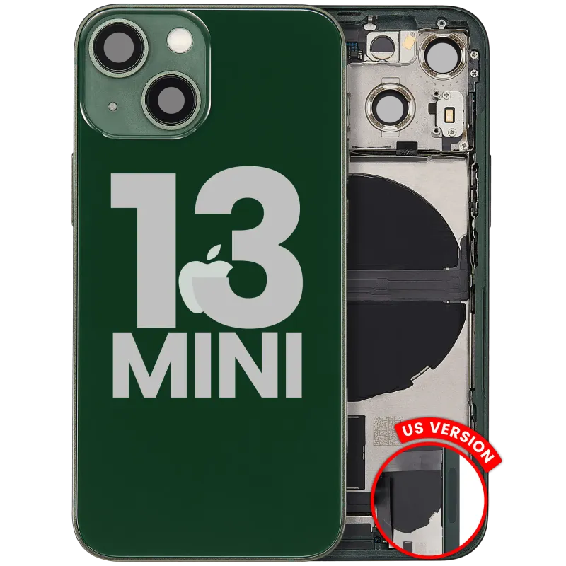 Zadní kryt (housing) s flexem nabíjecího konektoru a drobnými díly pro iPhone 13 mini (US verze) (originál z vyřazeného zařízení, stav C) (zelená)