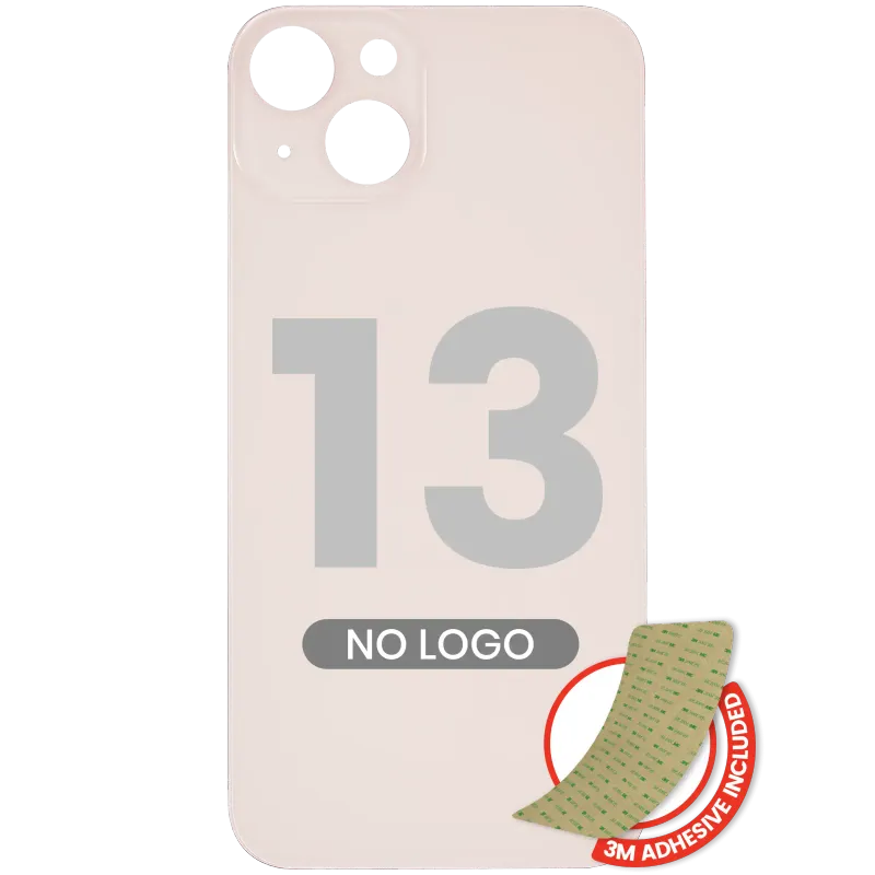 Zadní sklo s lepením 3M pro iPhone 13 (bez loga, velký otvor pro kameru) (růžová)