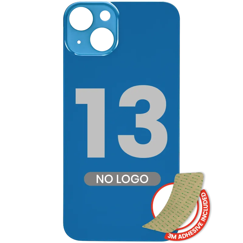 Zadní sklo s lepením 3M pro iPhone 13 (bez loga, velký otvor pro kameru) (modrá)