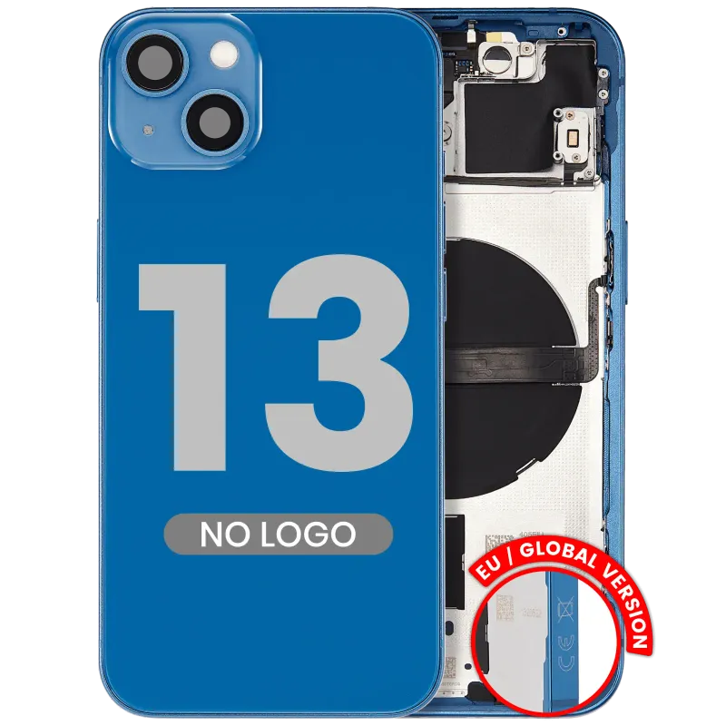 Zadní kryt (housing) s drobnými díly pro iPhone 13 (EU verze) (Aftermarket Plus) (modrá)