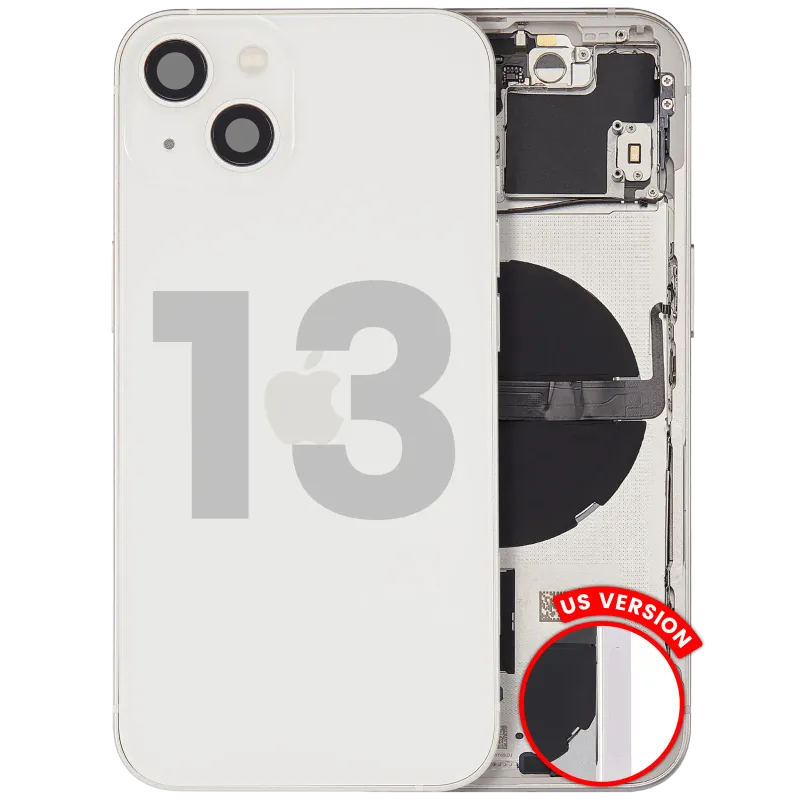 Zadní kryt (housing) s drobnými díly pro iPhone 13 (US verze) (originál z vyřazeného zařízení, stav C) (hvězdně bílá)
